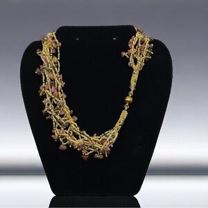 Multistrand Seed Bead Stone Chips Necklace